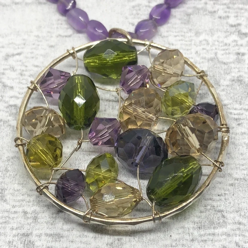 Upcycled sterling silver gemstones and crystals necklace pendant artisan boho